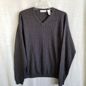 Methode Men's 100% Merino Wool‎ Large Gray V Neck Pullover Sweater Made Japan
